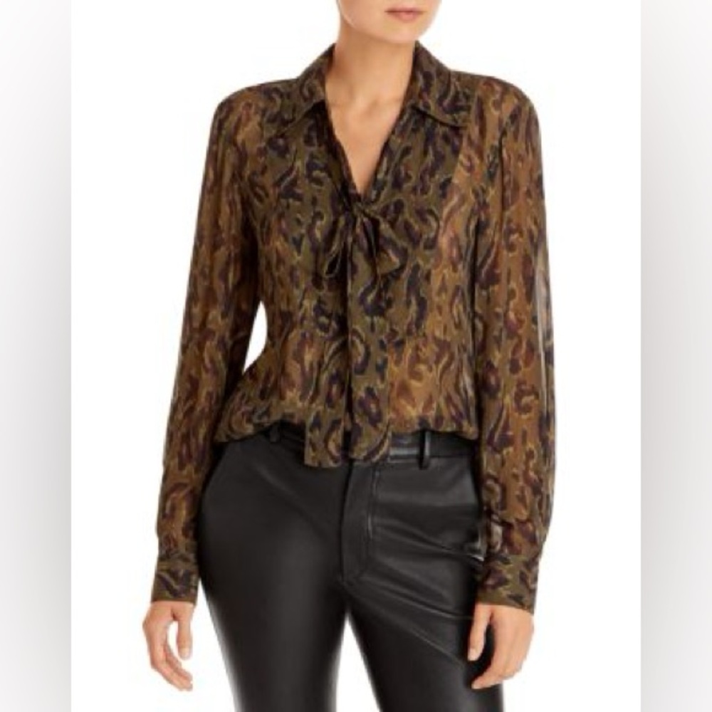 Derek Lam 10 Crosby Tie Neck Abstract Blouse Green Size 4